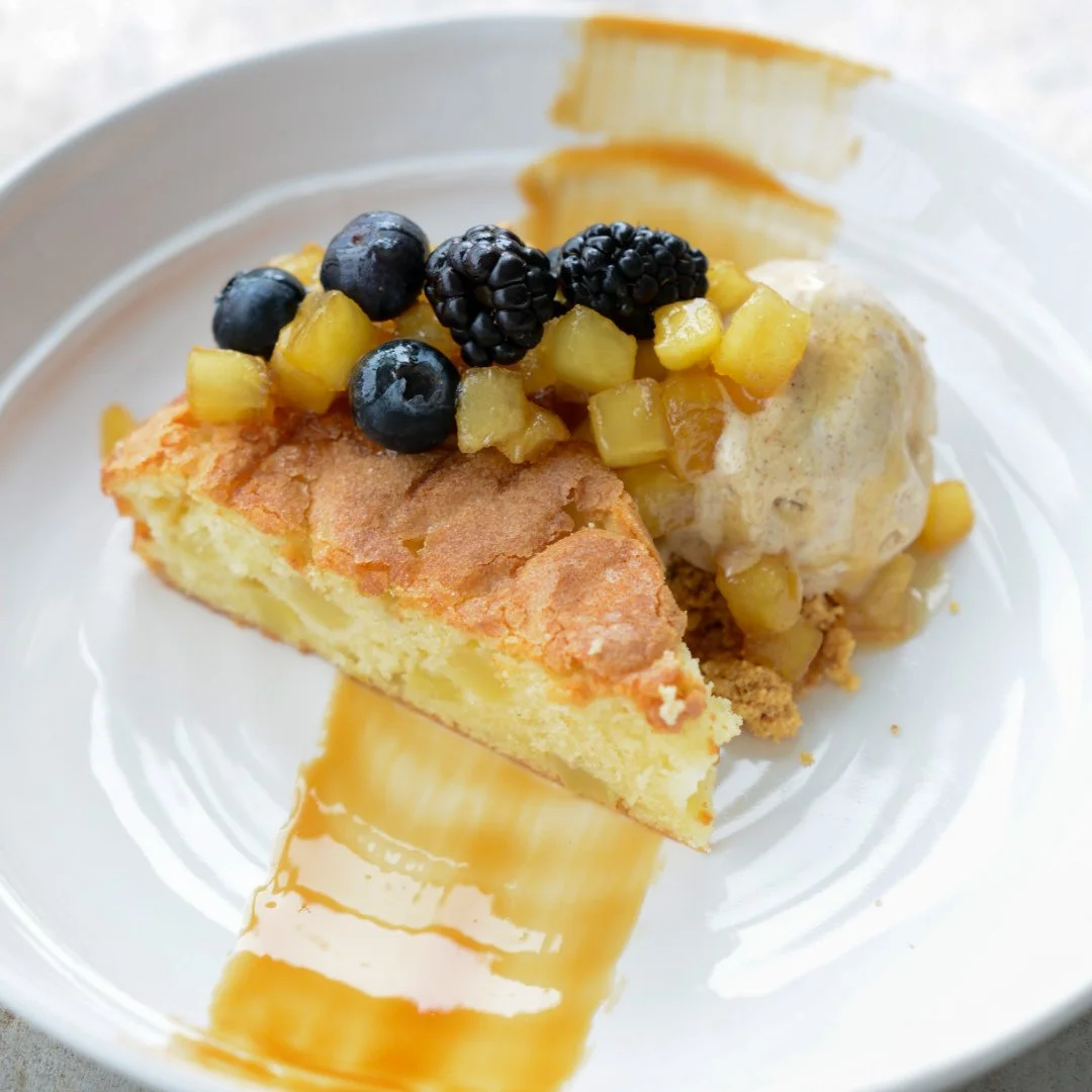 Happy Friday! It's the perfect day to celebrate with a sweet treat 🍎⁠
⁠
Our dessert of the week: Apple cake with cinnamon semifreddo, salted caramel sauce, candied apple &amp; brown butter crumb. Made with honey crisp apples from @martinsapples 
⁠
#