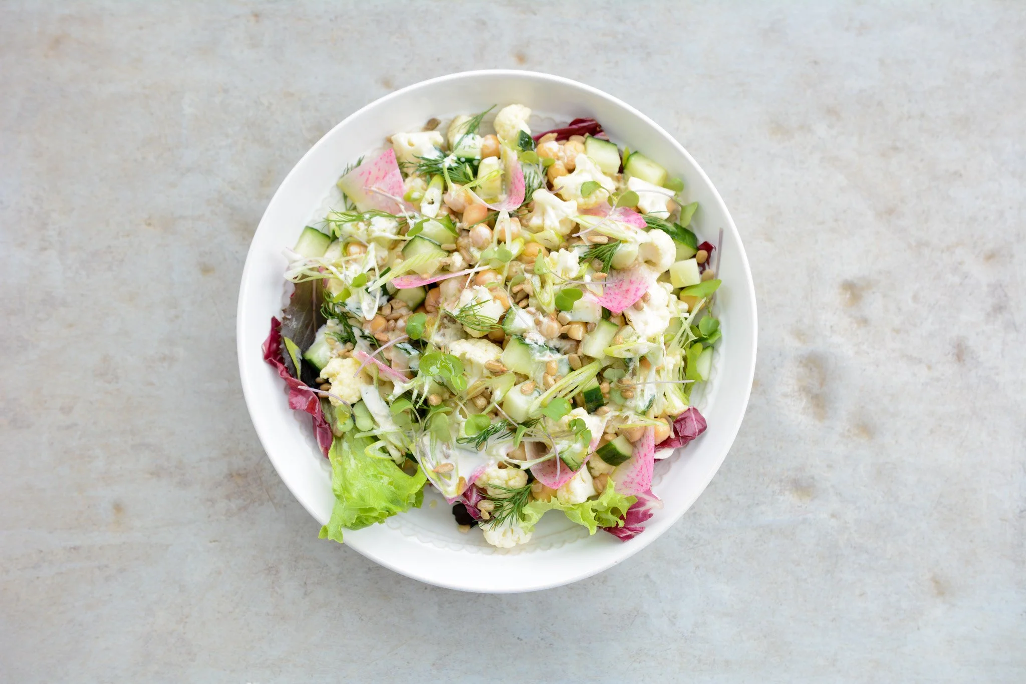 Cauliflower & Chickpea Salad with Lemon Tahini Vinaigrette