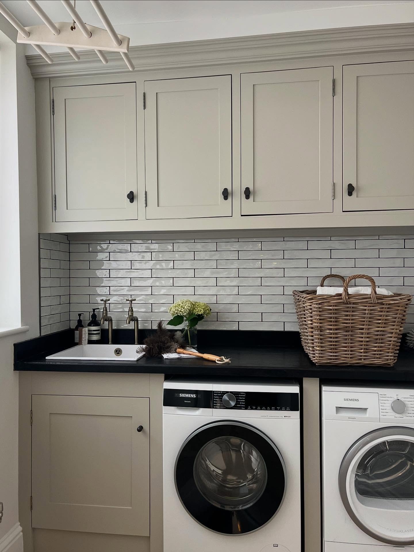 The Laundry Room at The Farmhouse Project. 

We reused much of the existing kit in here, but reconfigured the space so it is now self-contained and much more usable. It used to form part of a corridor! 

Swipe for the Before. 

#laundry 
#laundrydesi