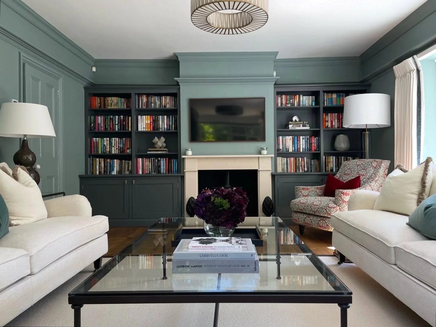 This one was interesting because the client liked much of the room but disliked the overall impression. So we kept much of the old colour scheme but when we put it together again we were bolder and carried it out with more confidence. 

Swipe for the