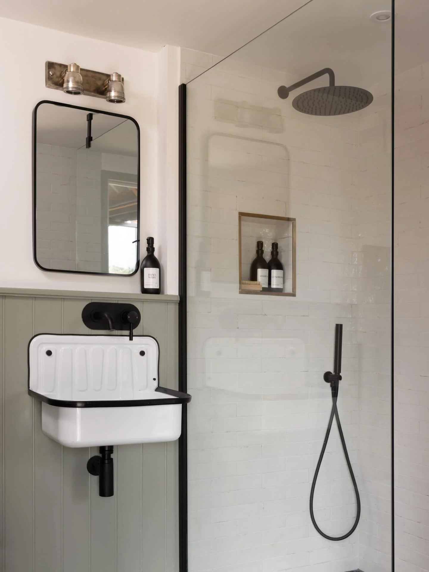 Another room in the non-navy pool house. This building can actually sleep for so it was really important we had a great shower room; even if it was just for occasional use.

Swipe to see the some serious landscaping progress pictures of this coming o