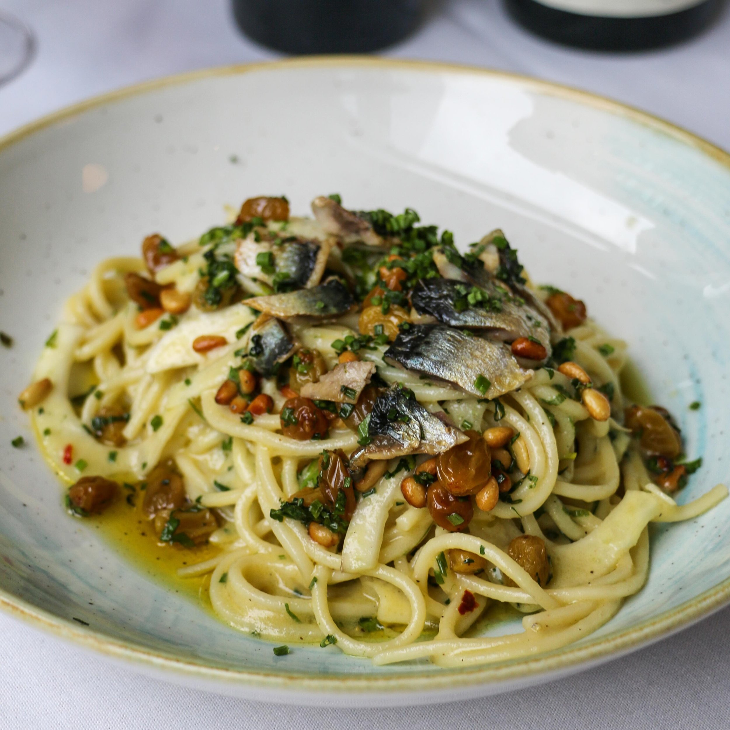 Have you tried our Savoring Sicily menu? This is the LAST NIGHT to order our limited-run tasting menu that celebrates the best female winemakers of Sicily🍷 

[Second Course] Pasta con le Sarde: chitarra pasta, house cured sardines, golden raisins, p