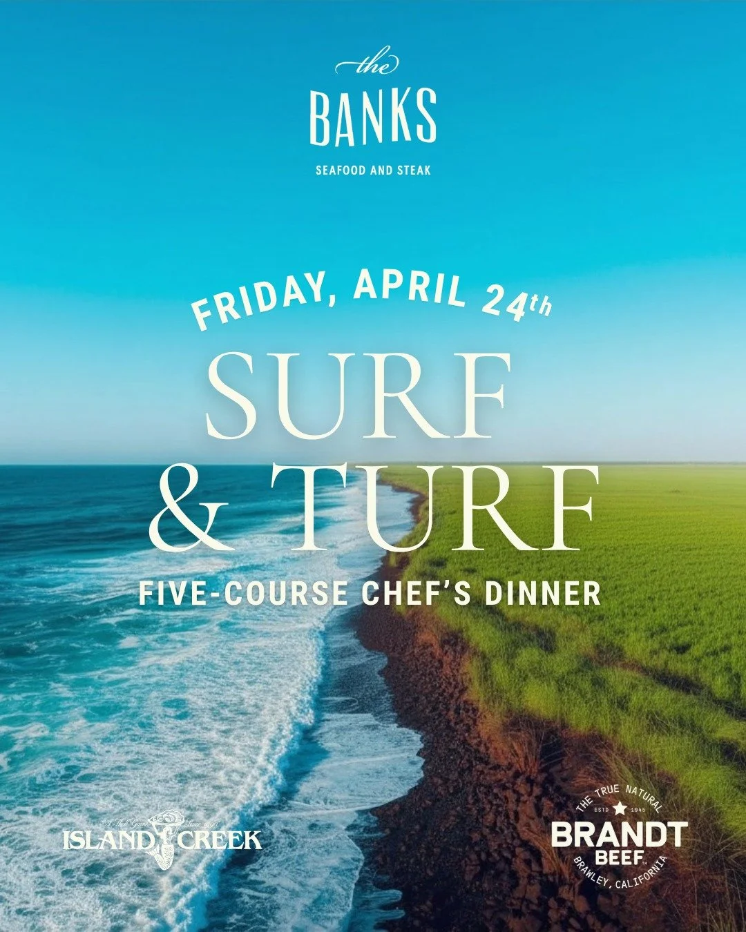 Join us Friday, April 24th for a five-course experience from Executive Chef Edson Rojas, celebrating the best of land and sea with special guests Island Creek Oysters (@islandcreekoysters ) and Brandt Beef (@brandt_beef ). Expect thoughtful wine pair