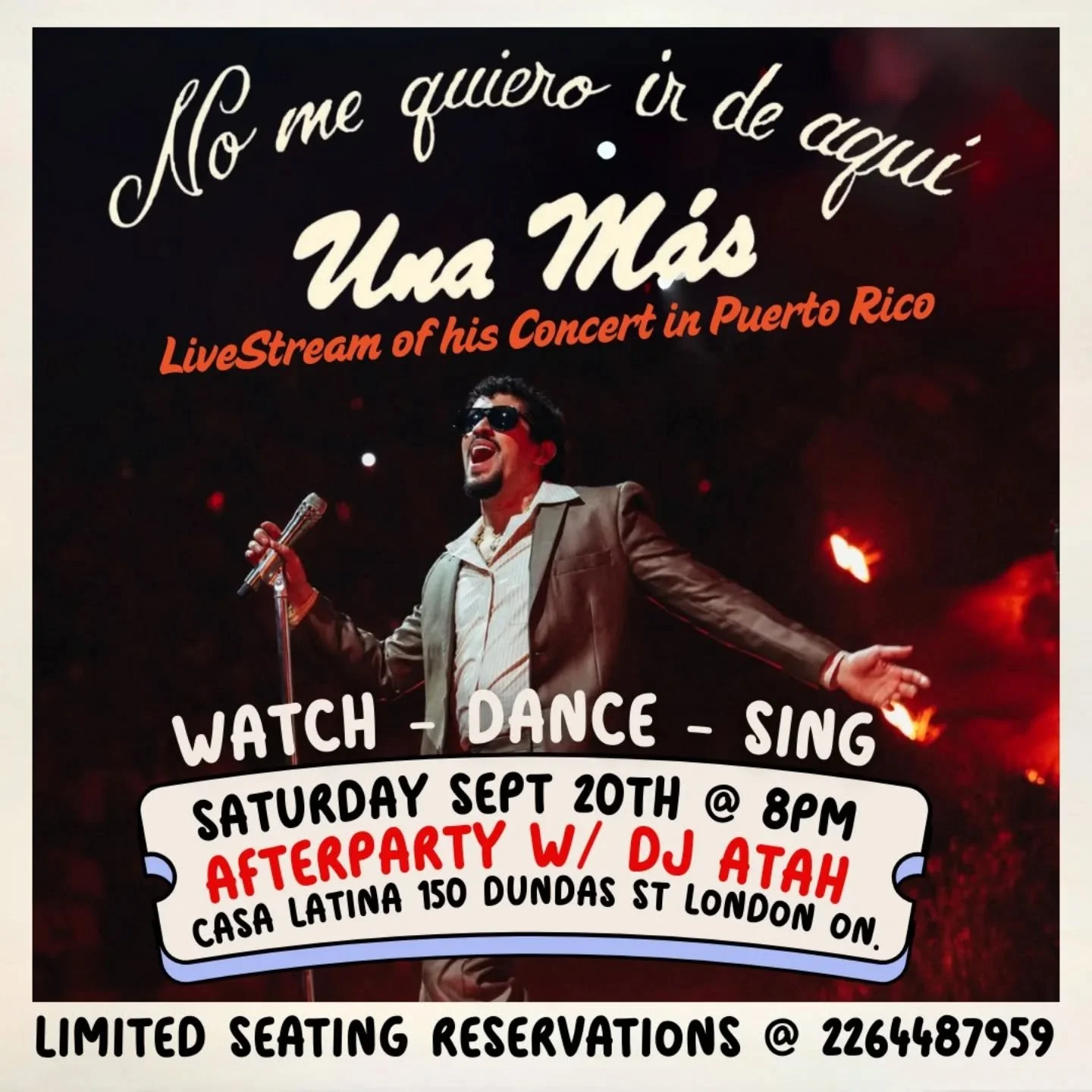 Nos vemos ma&ntilde;ana en el stream directo de El concierto de @badbunnypr ! Comenzamos a las 8pm y vamos hasta que el cuerpo aguante!

No Cover. Asientos limitados. 
Te esperamos !