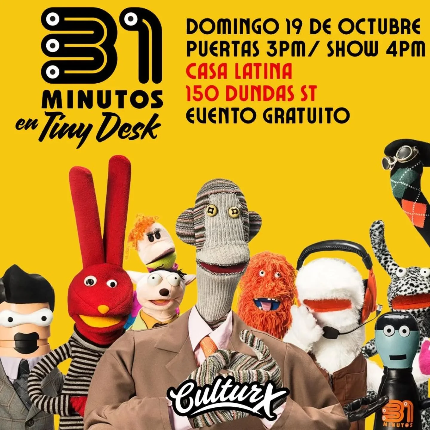 Ven y cantemos juntos las canciones que marcaron nuestra infancia y juventud, conoce a otros fans del show y pasa un buen rato!

Show de 31 en el Tiny desk este domingo 19 de Octubre de 3 PM a 5 pm. Entrada gratis, todas las edades