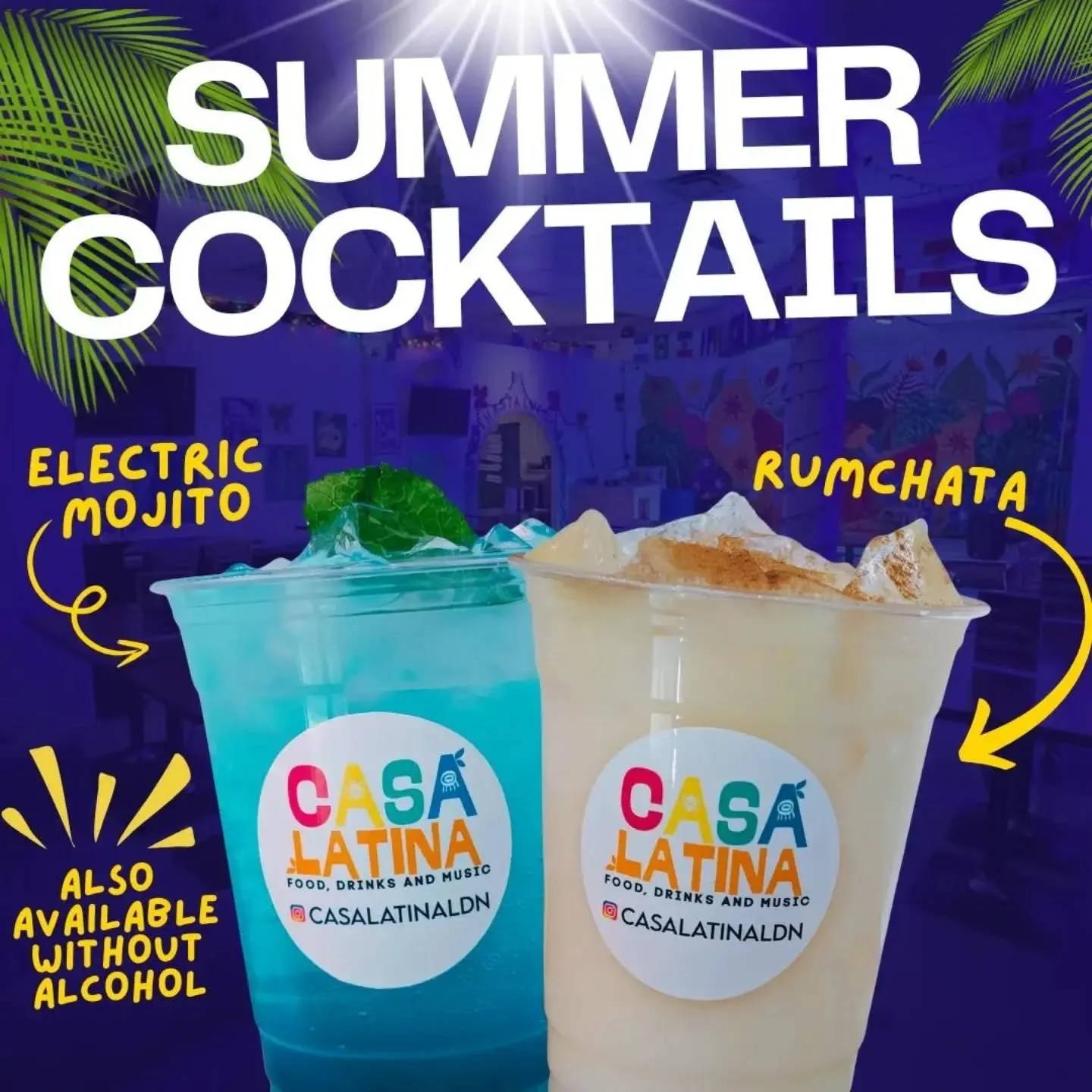 El Verano no ser&aacute; el mismo despu&eacute;s que pruebes nuestros nuevos cocteles!!

Dulce y tropical? Refrescante? Te tenemos justo lo que necesitas. Rumchata y el Mojito El&eacute;ctrico te van a encantar!

------------+

 Summer won't be the s