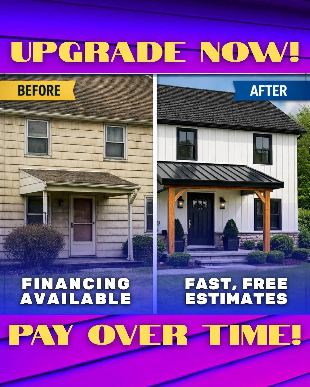 Why wait to love your home? 🏡✨

That &ldquo;after&rdquo; look is closer than you think. With financing options available and FREE estimates, upgrading your exterior has never been easier.