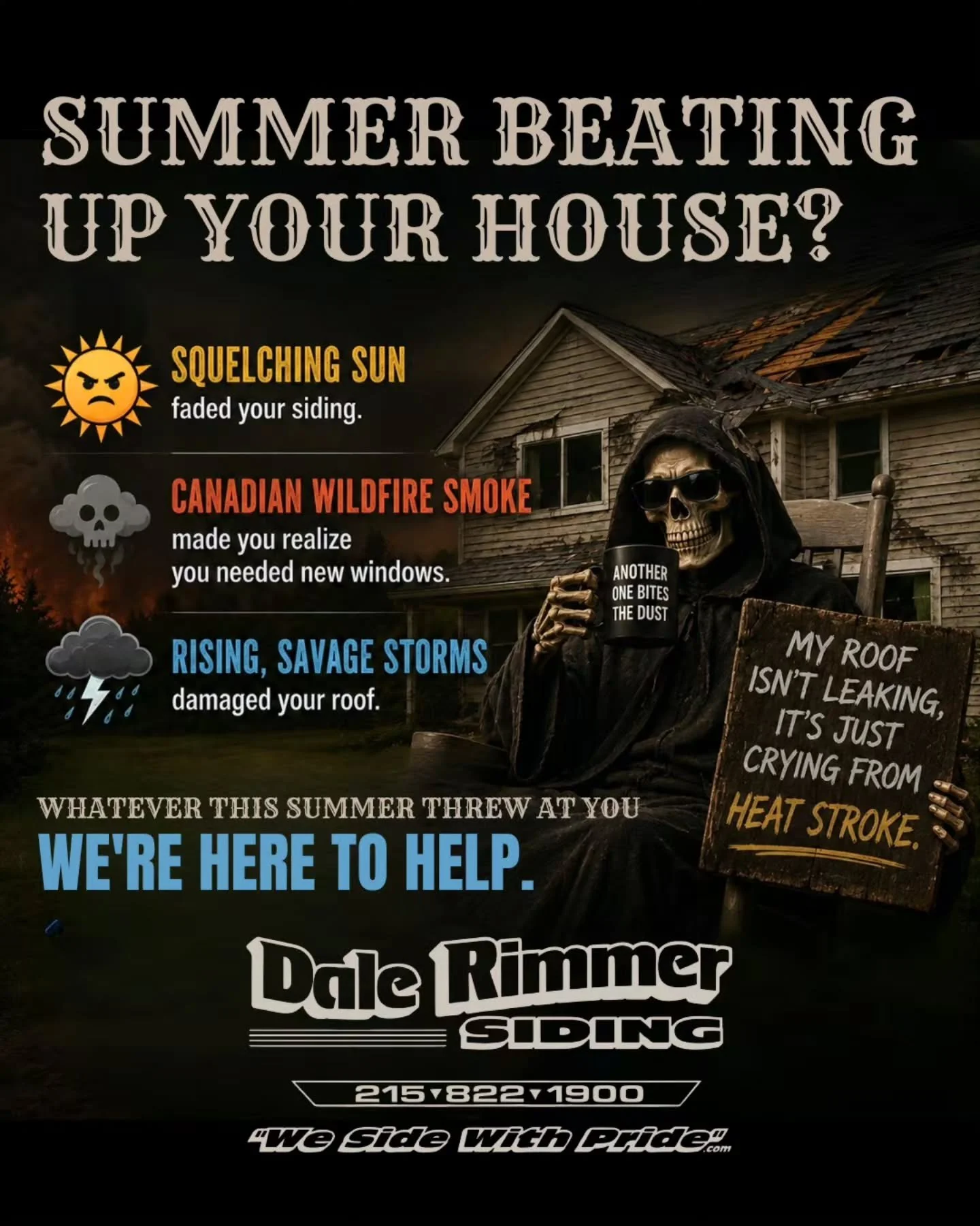 ☀️⛈️☠️ Whether it's storm damage, worn siding, or you need a new roof, we're here to help. Get your FREE estimate today&mdash;and remember, we also provide repair services. 🏡🔨 #WeSideWithPride