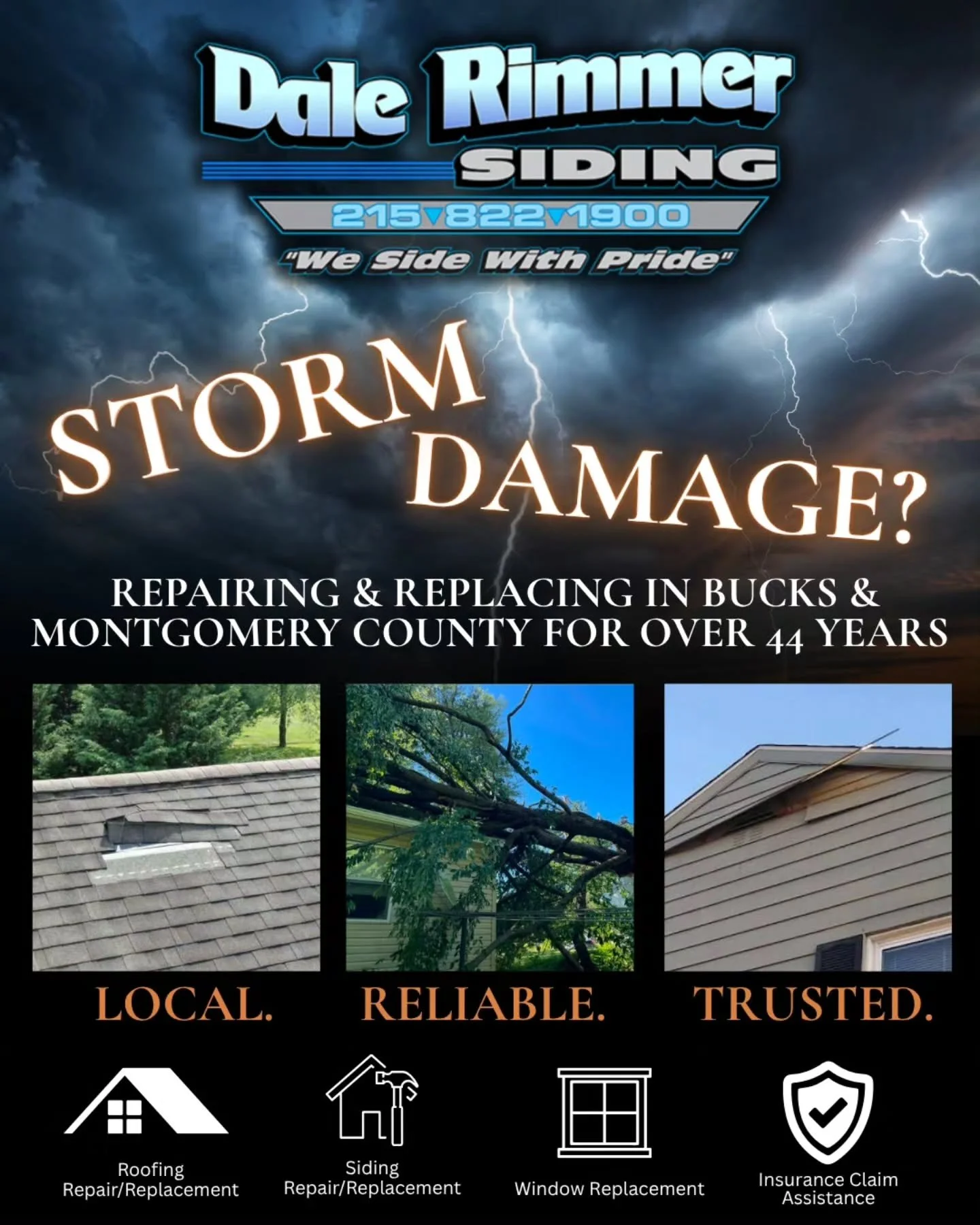 After you're done dealing with Peco... we've got you on the storm repairs. ⚡️⛈️🏠🔨This one was a doozy but we have the crews to fix your home right back up&mdash; Fair Pricing, Fast Service, and over 44 years of experience. #SidingRepair #RoofRepair