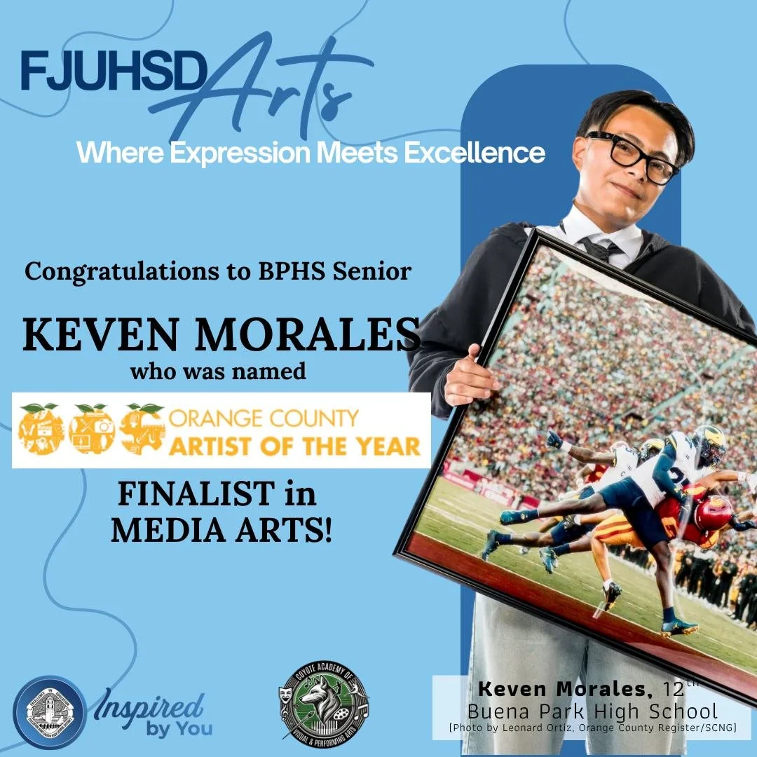 Congratulations to BPHS Senior KEVEN MORALES who was named a finalist for OC ARTIST OF THE YEAR in MEDIA ARTS!

@buenaparkhighschool @bphsvideo 

 #Inspired #fjuhsdarts #fjuhsdwhereartshappen #artsmatter
