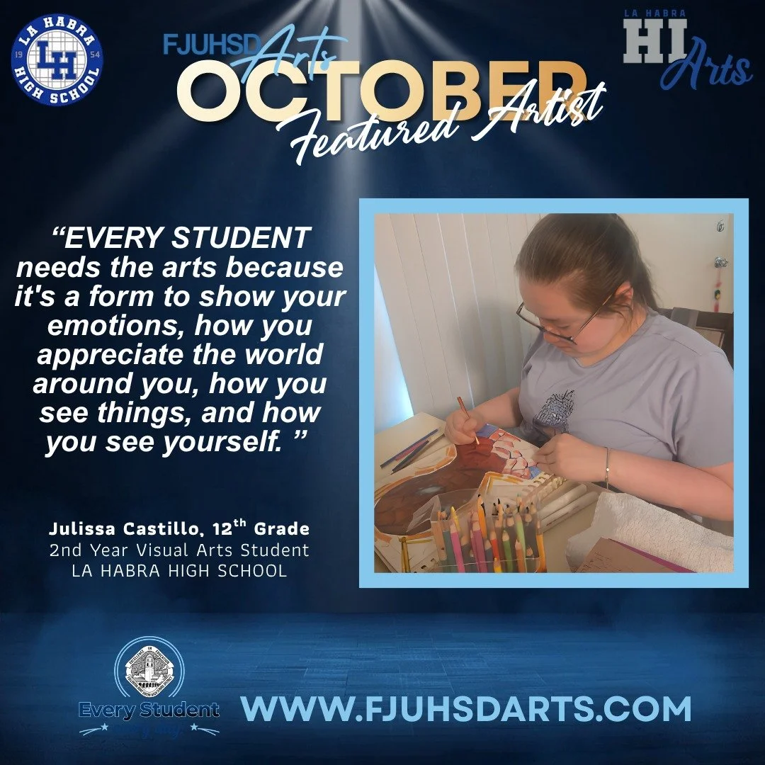 Julissa Castillo was nominated by @la_habra_hs  Visual Arts Teacher Aubrey Aho who stated, "Julissa is a bright young artist who has already developed a strong personal aesthetic that is paired with great technical skill. She is eager to learn a