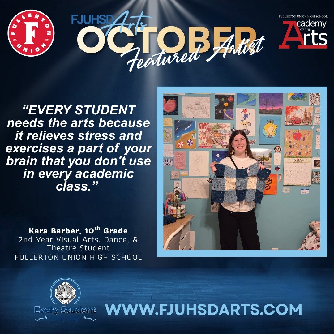Kara Barber was nominated by @fullertonunionhs  Visual Arts Teacher Jason Hess who stated, "Kara has done a great job with her handmade sketchbook, she continually looked to improve her design by working in and out of class. She did all this whi