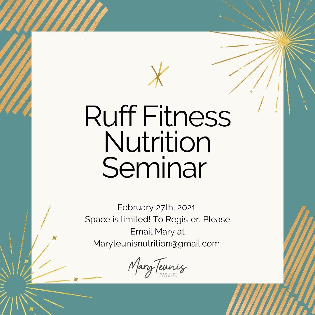 Nutrition seminar with Mary Teunis Nutrition and Fitness ⬇️

Don&rsquo;t let the name fool you, this class will teach you MOST of what you need to be successful at nutrition, to support your health in and out of this gym. The rest comes with practice