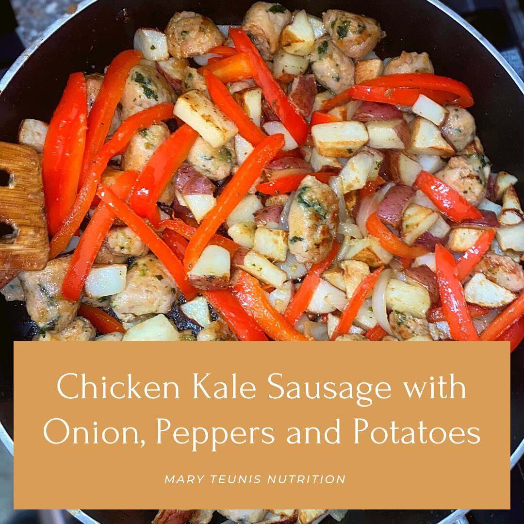 Give this delicious balanced meal a try!

Super quick &amp; super easy!

Save for later or share with a friend ❤️

Ingredients
- Nature promise chicken and kale sausage
- Onion
- Red bell pepper
- Garlic
- Olive oil
- Red potatoes

1. Brown chicken s