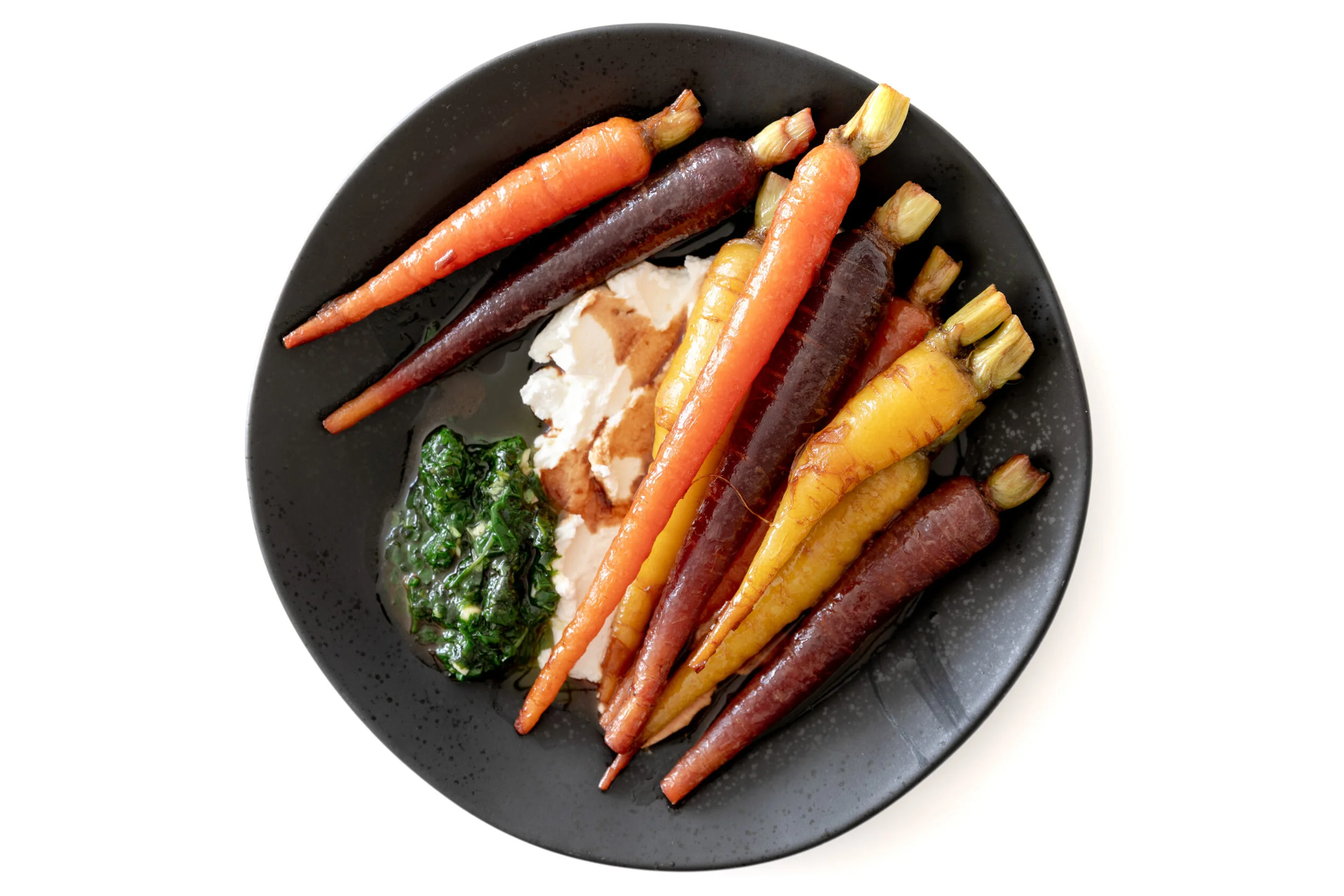 Miso-glazed carrots with cauliflower purée