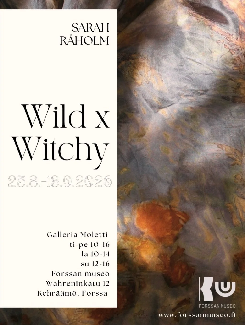 Wild x Witchy will be exhibited in Galleria Moletti @forssanmuseo 25.8-13.9.2026💜🌙🌸🌿

#contemporarytextileart #ecoprint #naturaldyes #botanicalprint #landart