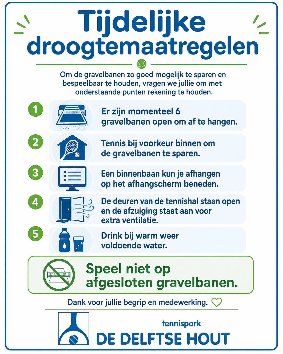 Vanaf vandaag tijdelijk zes gravelbanen gesloten