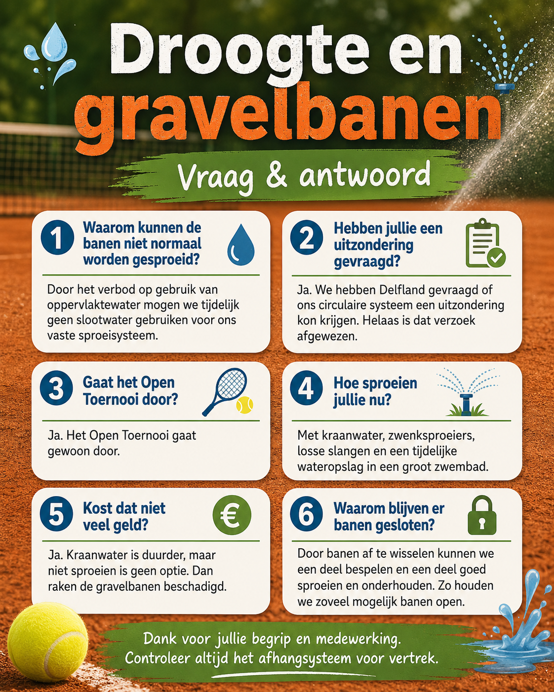 Veelgestelde vragen over de droogte en onze gravelbanen