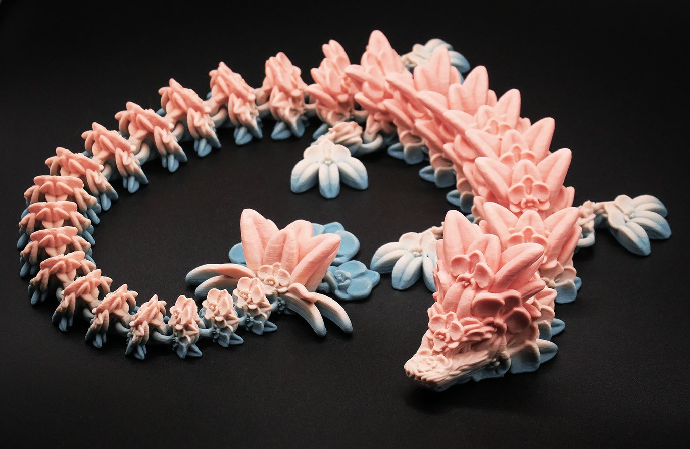 Trans Pride Orchid Dragon, Trans Pride, Trans Pride Fidget Tools, Sensory Fidget Toys, Articulated Dragon, Orchid Dragon, 3D Printed Dragon, Dragon Fidget