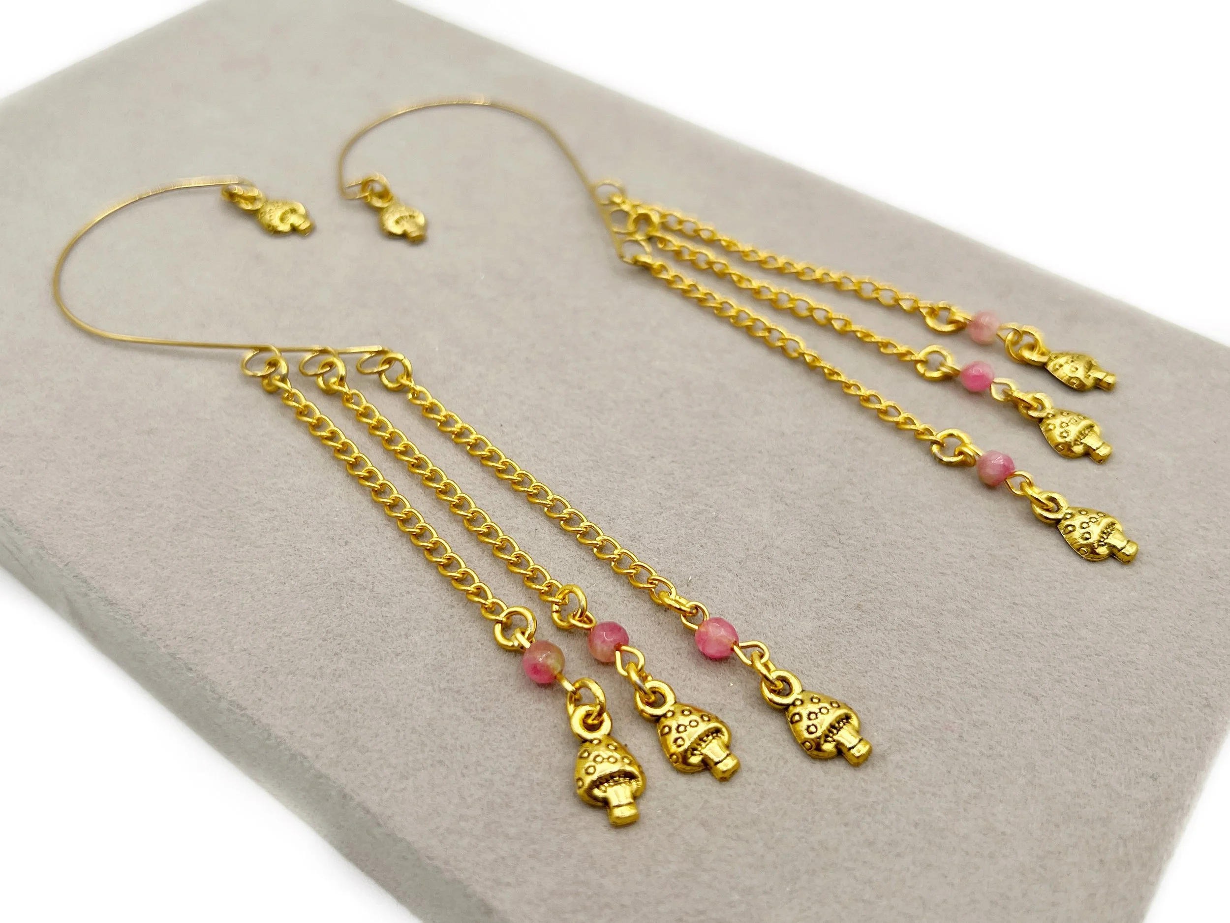 Minimal Keep Close Ear Cuffs with lil mushroom Charms with Removable Chains for Loop Earplugs, Earbuds & Silicone Earplugs