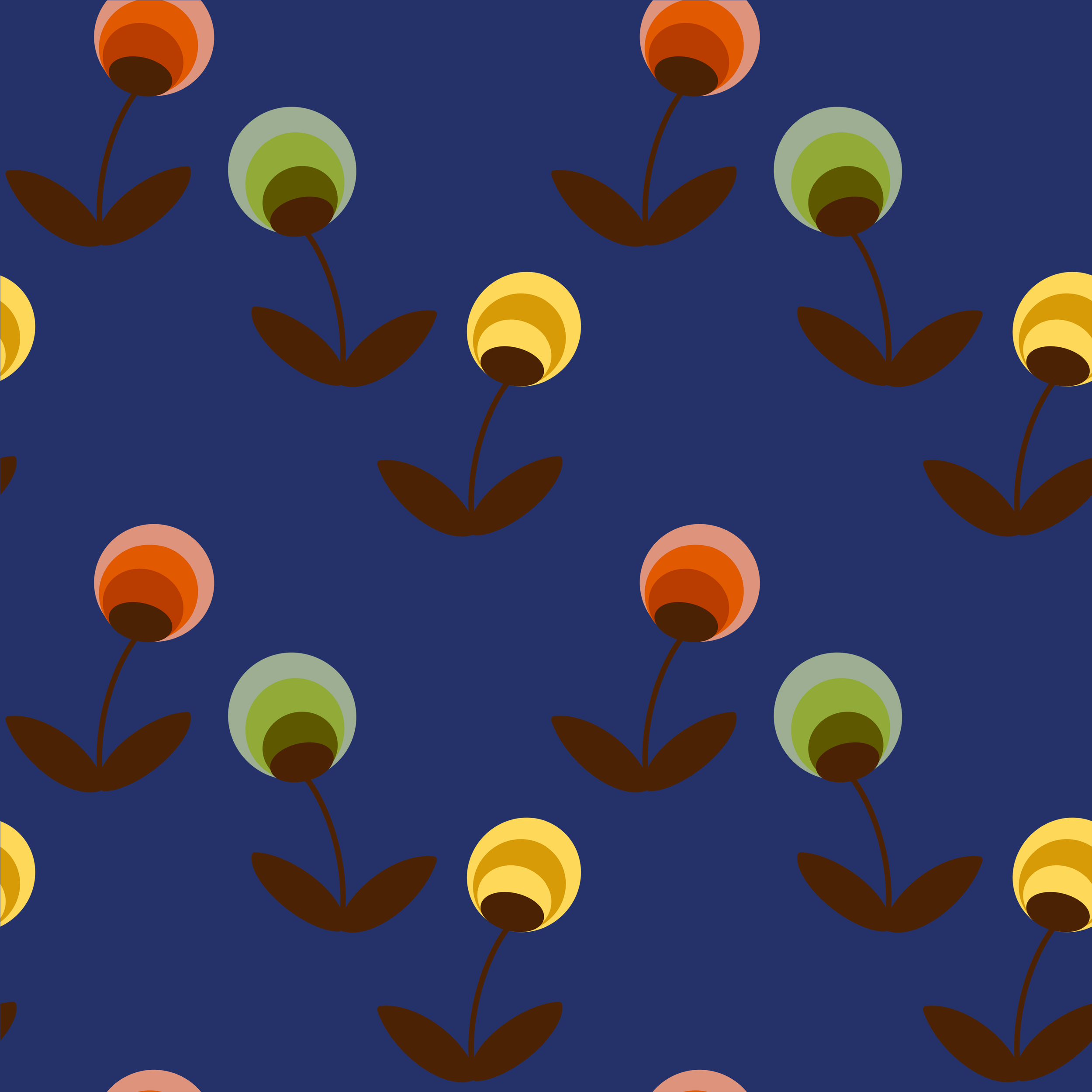 Bark Blue minimalist abstract dandelions mid-century inspired pattern