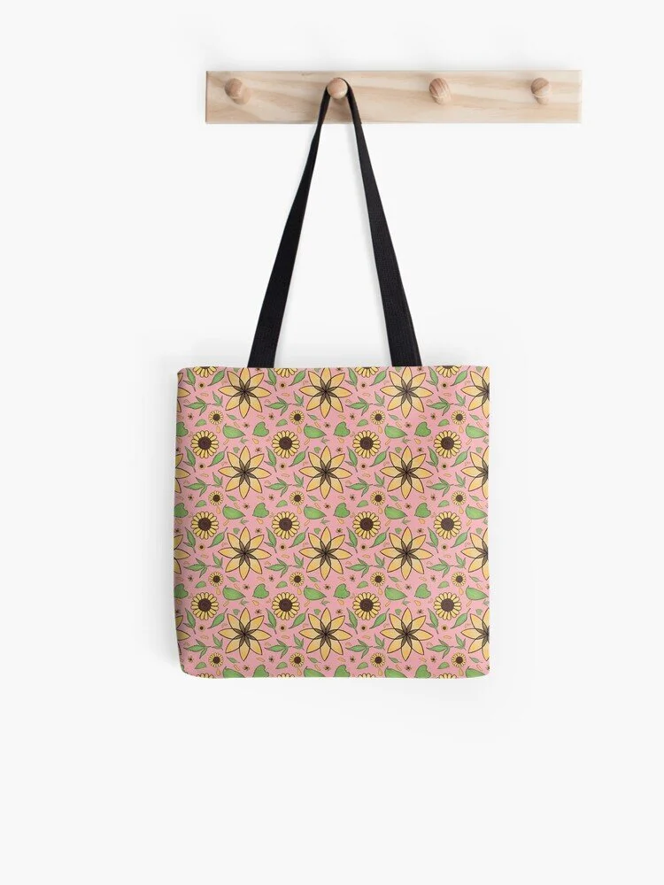 Cute sunflower floral patterned tote bag