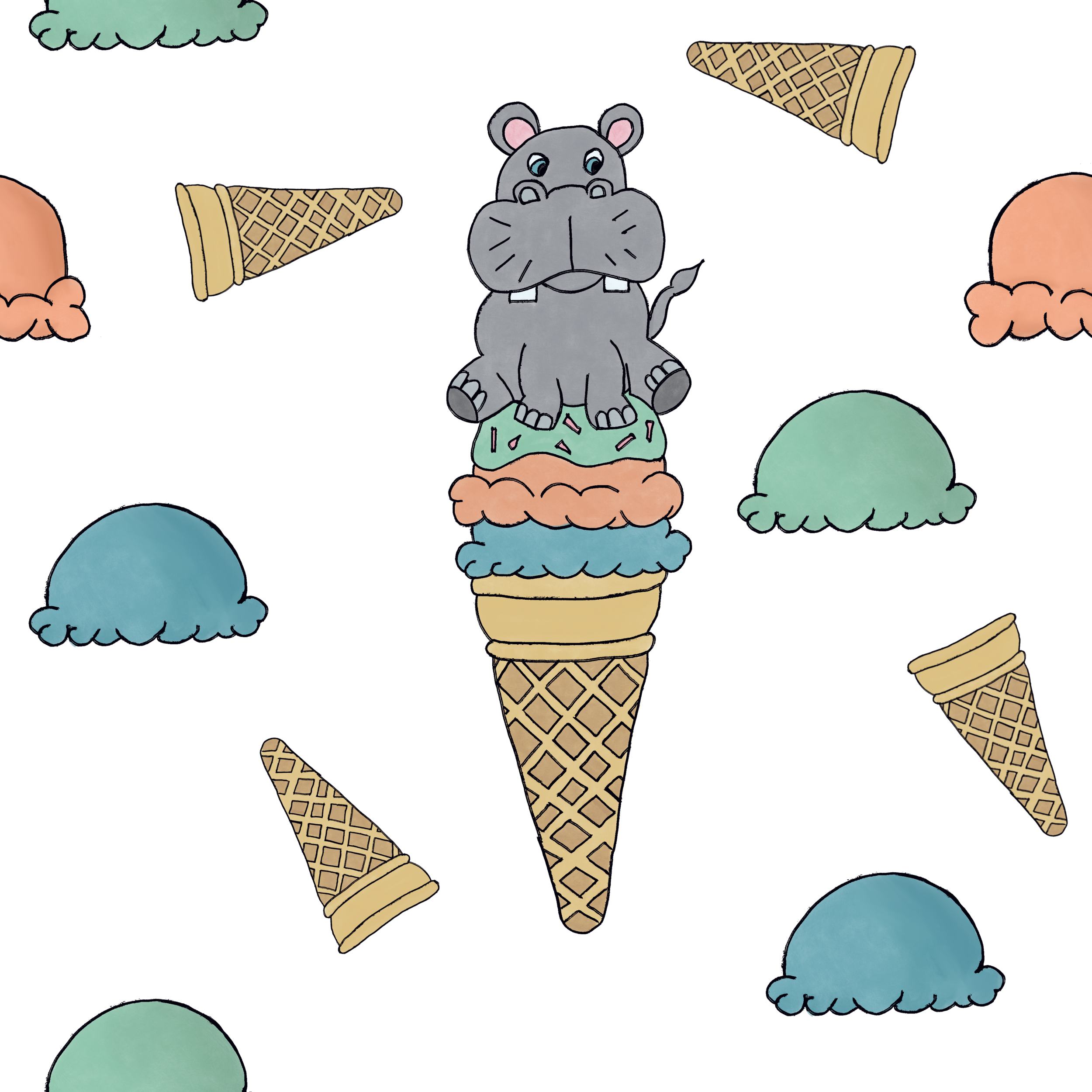 Adorable Hippo and icecream children's pattern