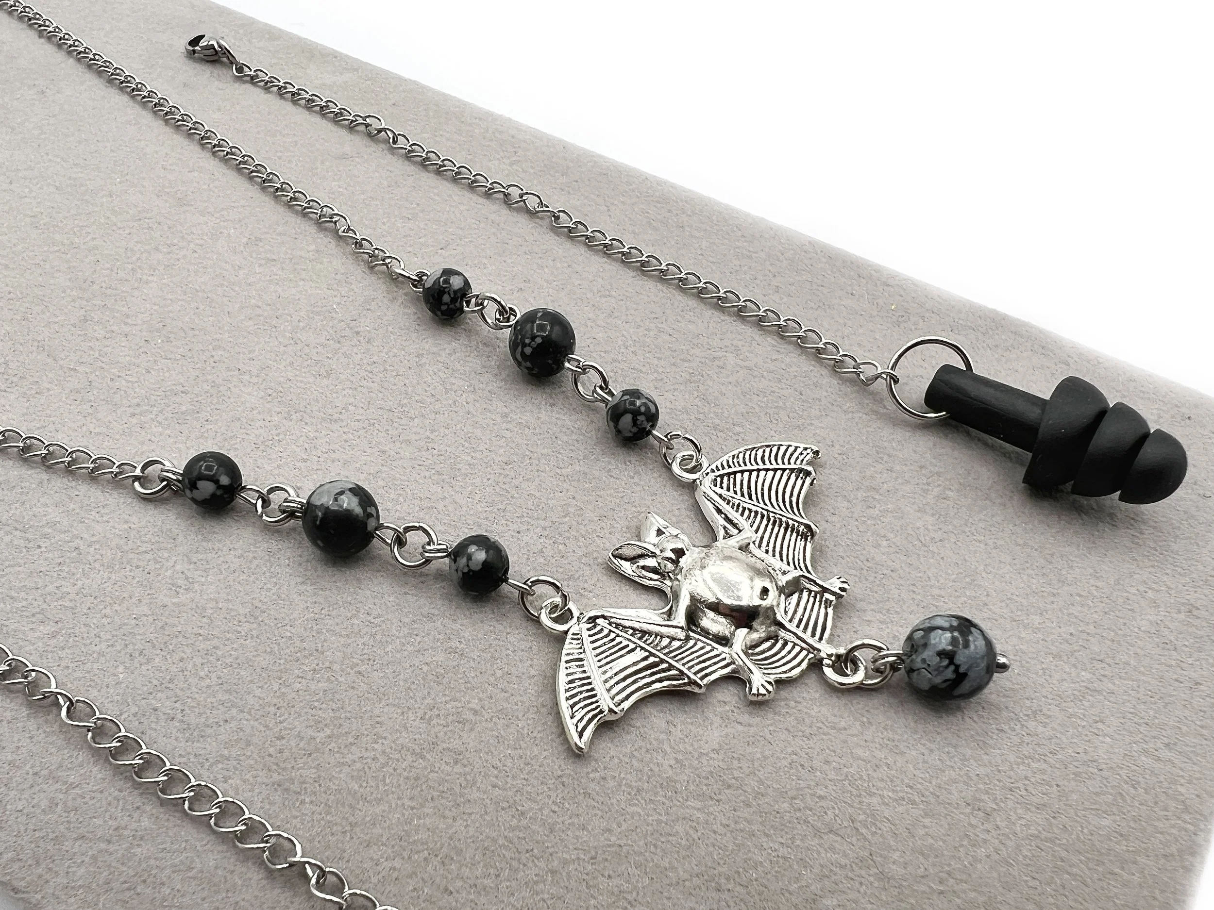 Silver Bat Earplug Necklace — Sensory Jewelry