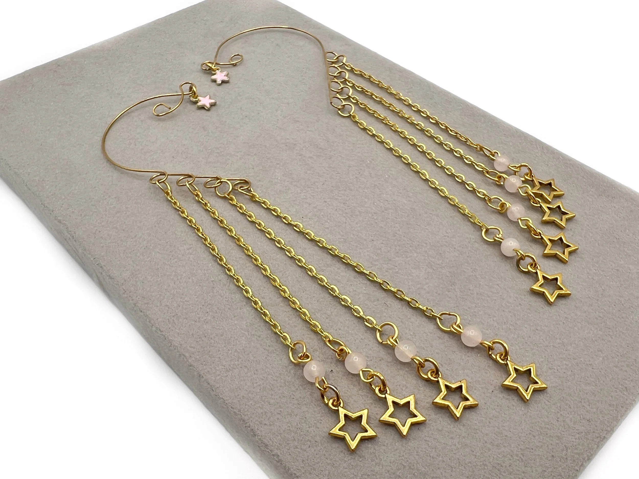 Minimal Keep Close Ear Cuffs with hollow star Charms with Removable Chains for Loop Earplugs, Earbuds & Silicone Earplugs