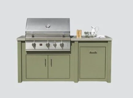 77" outdoor kitchen base model with green cabinets