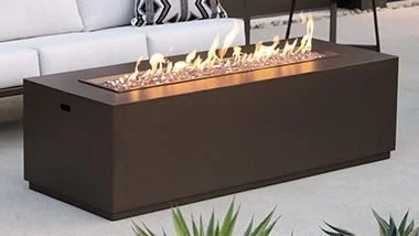 large, rectangular outdoor fireplace