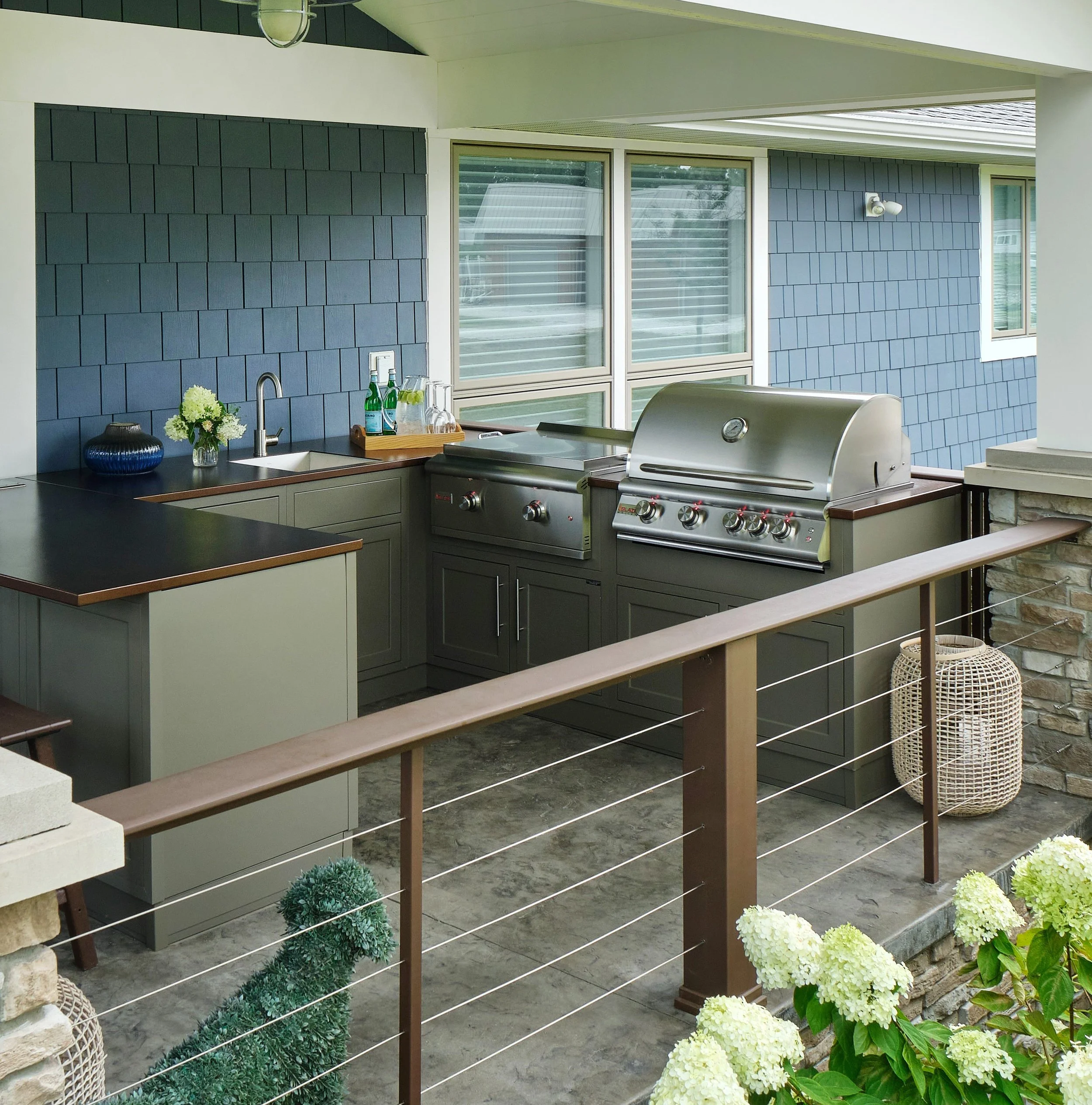 modern outdoor kitchen on a porch