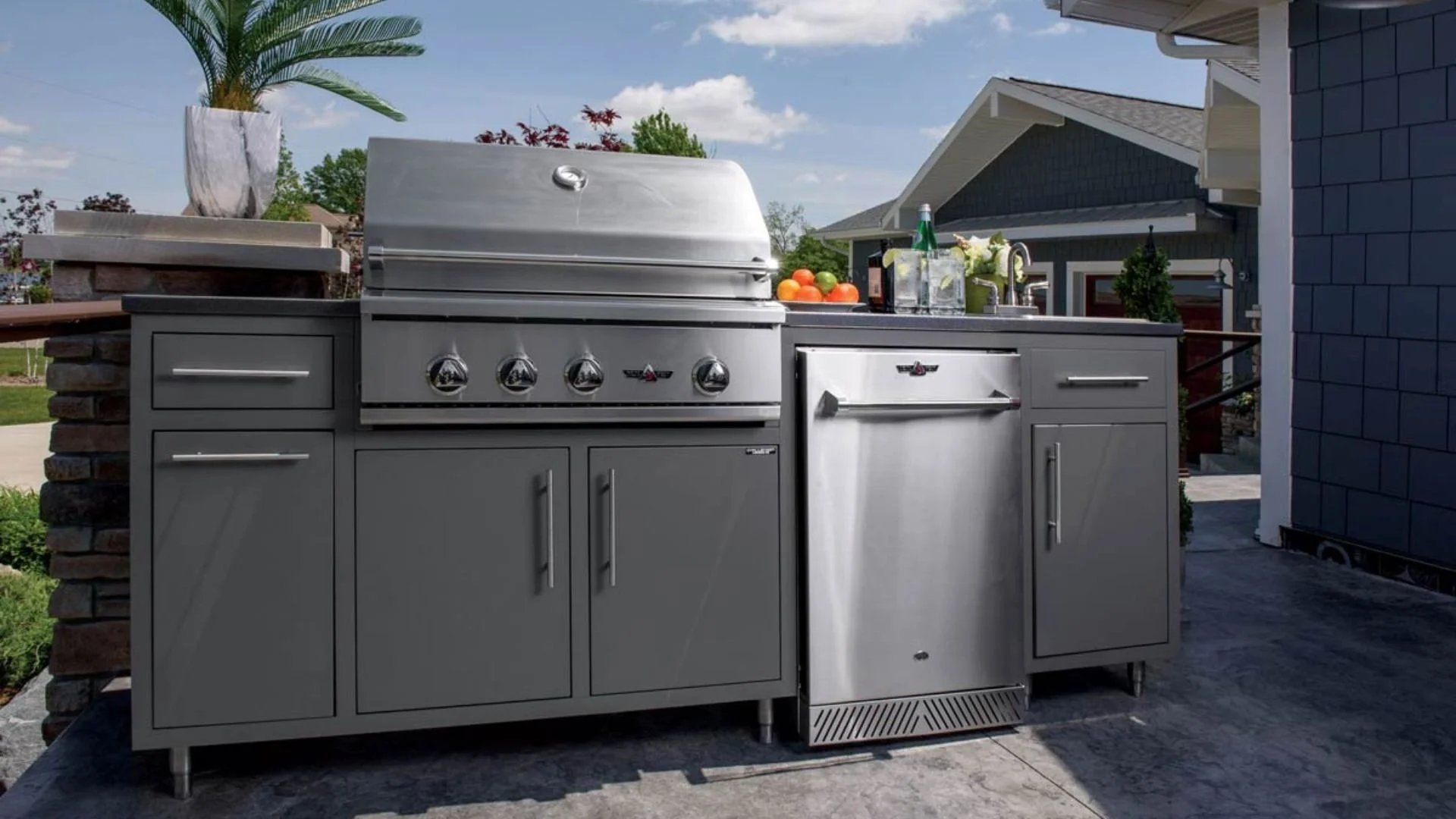 grey stainless steel outdoor kitchen