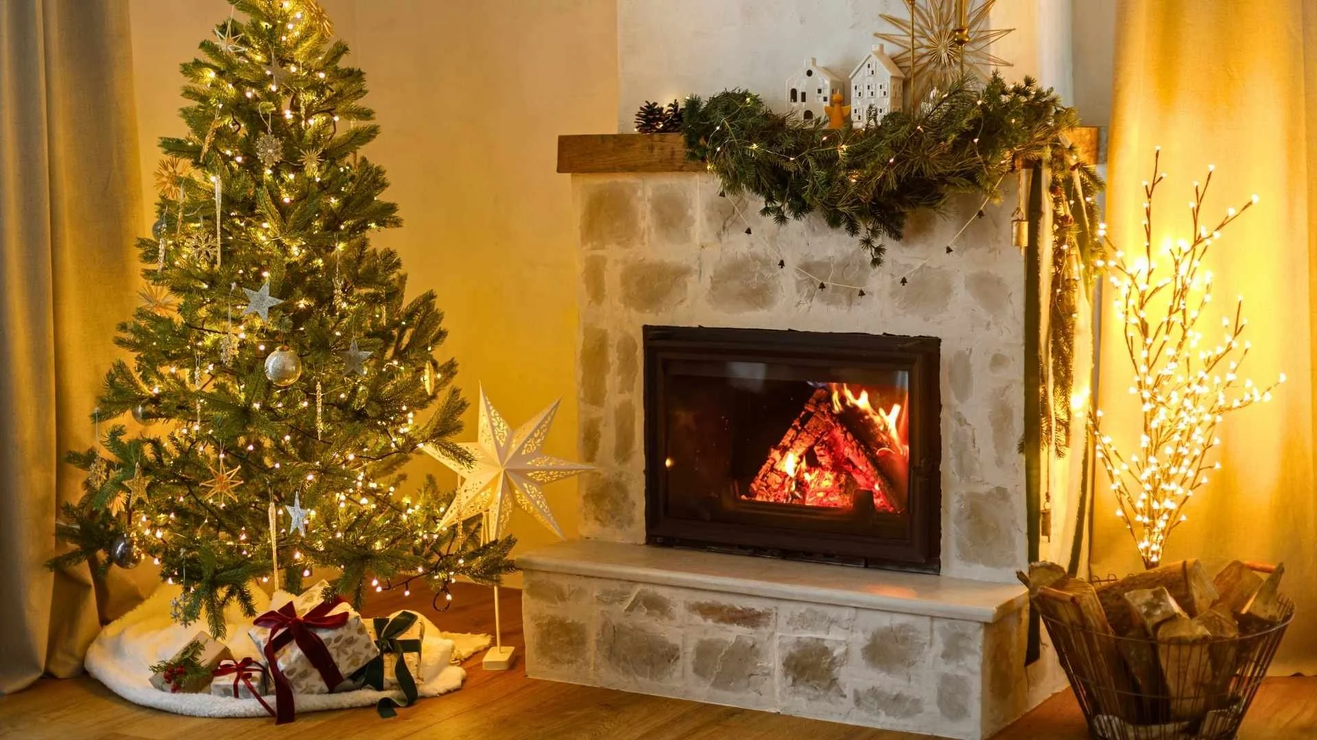 custom fireplace mantels michigan christmas fire tree marry bright scene