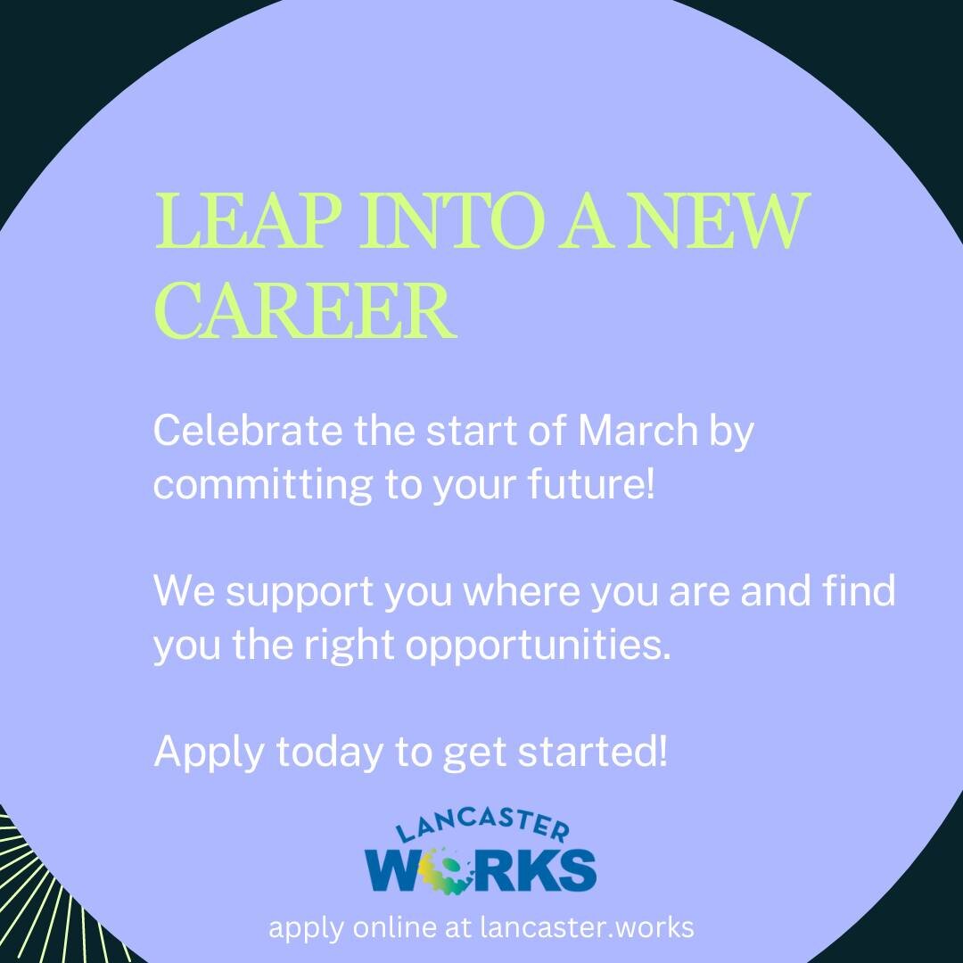Happy Leap Day!

Lancaster Works is committed to your future. Are you?

Begin your journey today with our skilled team ready to help you tackle your barriers and reach your highest potential!

Apply at the link in our bio today!