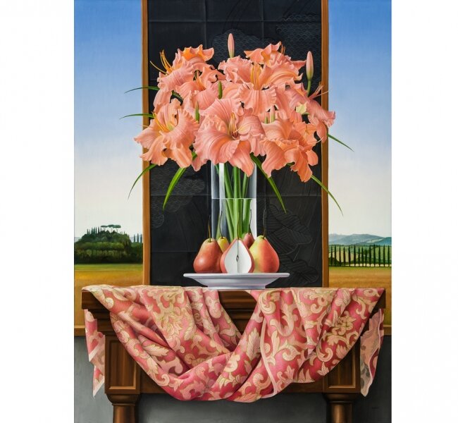 Still Life with Day Lilies and Pears
