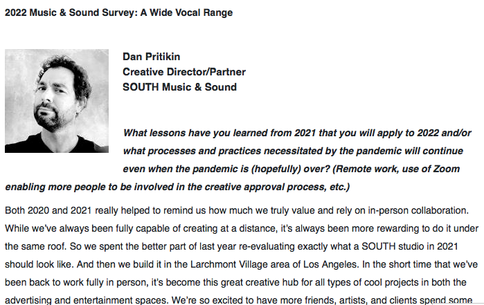 SOUTH Creative Director Dan Pritikin Gives Industry Insights in SHOOT 2022 Survey Interview