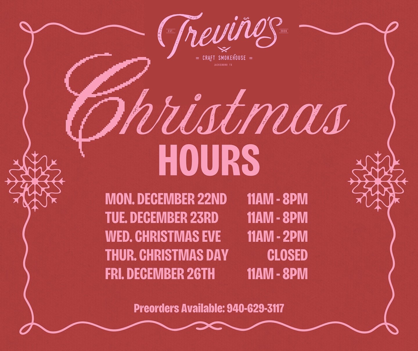 🎄 The wait is over&hellip; Christmas hours are officially SET! 🎄
After much anticipation (and a little back-and-forth 😅), next week&rsquo;s hours are locked in and ready to roll.

If you still need to knock out those last-minute Christmas pre-orde