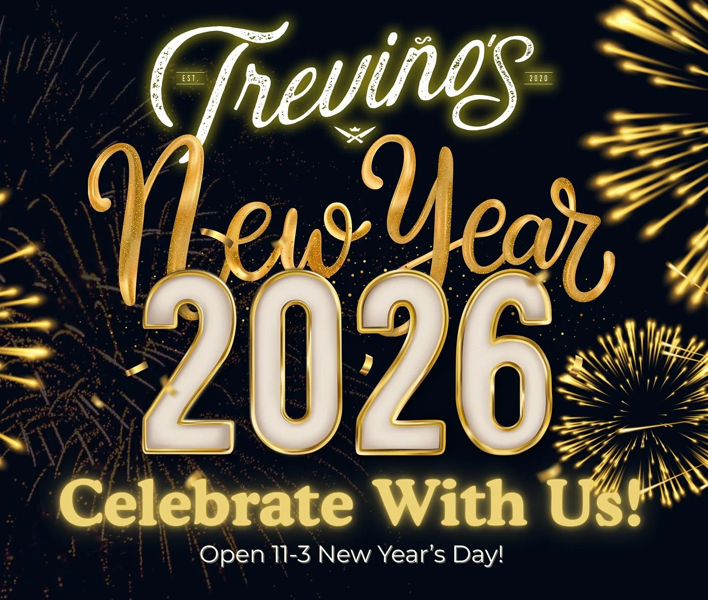 🍻🎆 Ring in the New Year with BBQ! 🎆🍻
We&rsquo;re OPEN tomorrow, New Year&rsquo;s Day, from 11&ndash;3 ! 🏈🔥
Start 2026 the delicious way &mdash; we&rsquo;ll have the smoke rolling and the plates stacked! 🍖✨

#Trevinos #TrevinosBBQ #NewYearsDay 