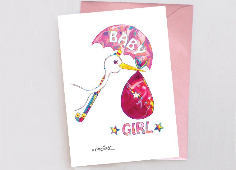 NB001 BABY GIRL  5 in. x 7 in.  Colored Pencil/Ink/Marker