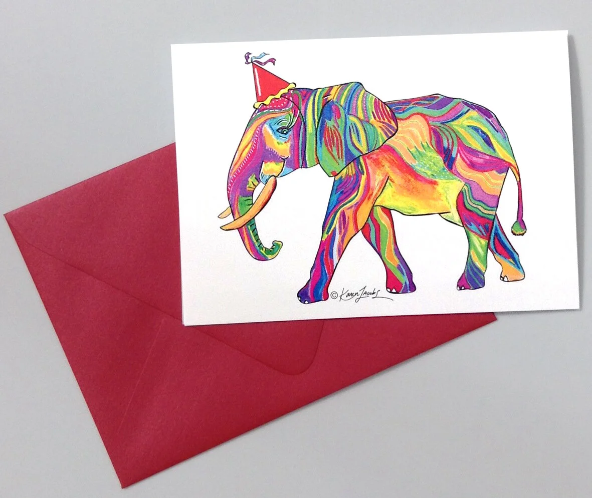 BD030 Happy Birthday Elephant 5 in. x 7 in.  Colored Pencil
