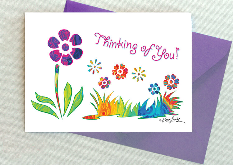 GW012 Thinking of You Flower  5 in. x 7 in.  Colored Pencil / Blank Inside