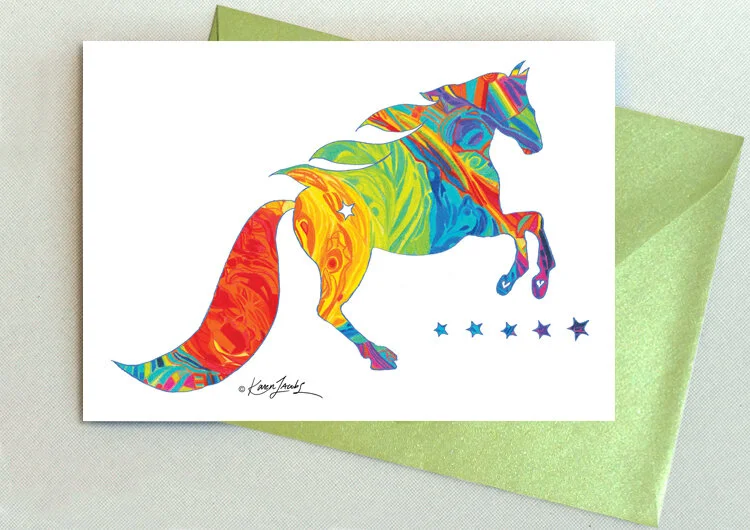 BD019 Happy Birthday Rainbow Horse 5 in. x 7 in.  Colored Pencil
