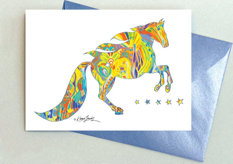 BD020 Happy Birthday Yellow Horse 5 in. x 7 in.  Colored Pencil