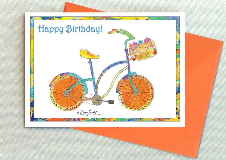BD014 Happy Birthday Bicycle 5 in. x 7 in.  Colored Pencil