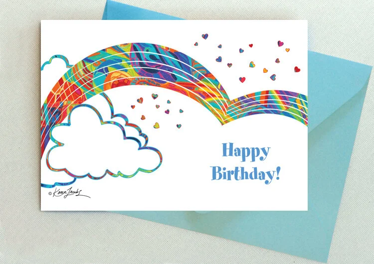 BD028 Happy Birthday Rainbow 5 in. x 7 in.  Colored Pencil / blank Inside