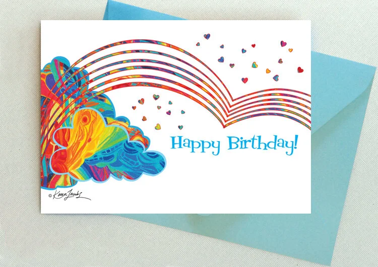 BD025 Happy Birthday Rainbow 5 in. x 7 in.  Colored Pencil / Blank Inside