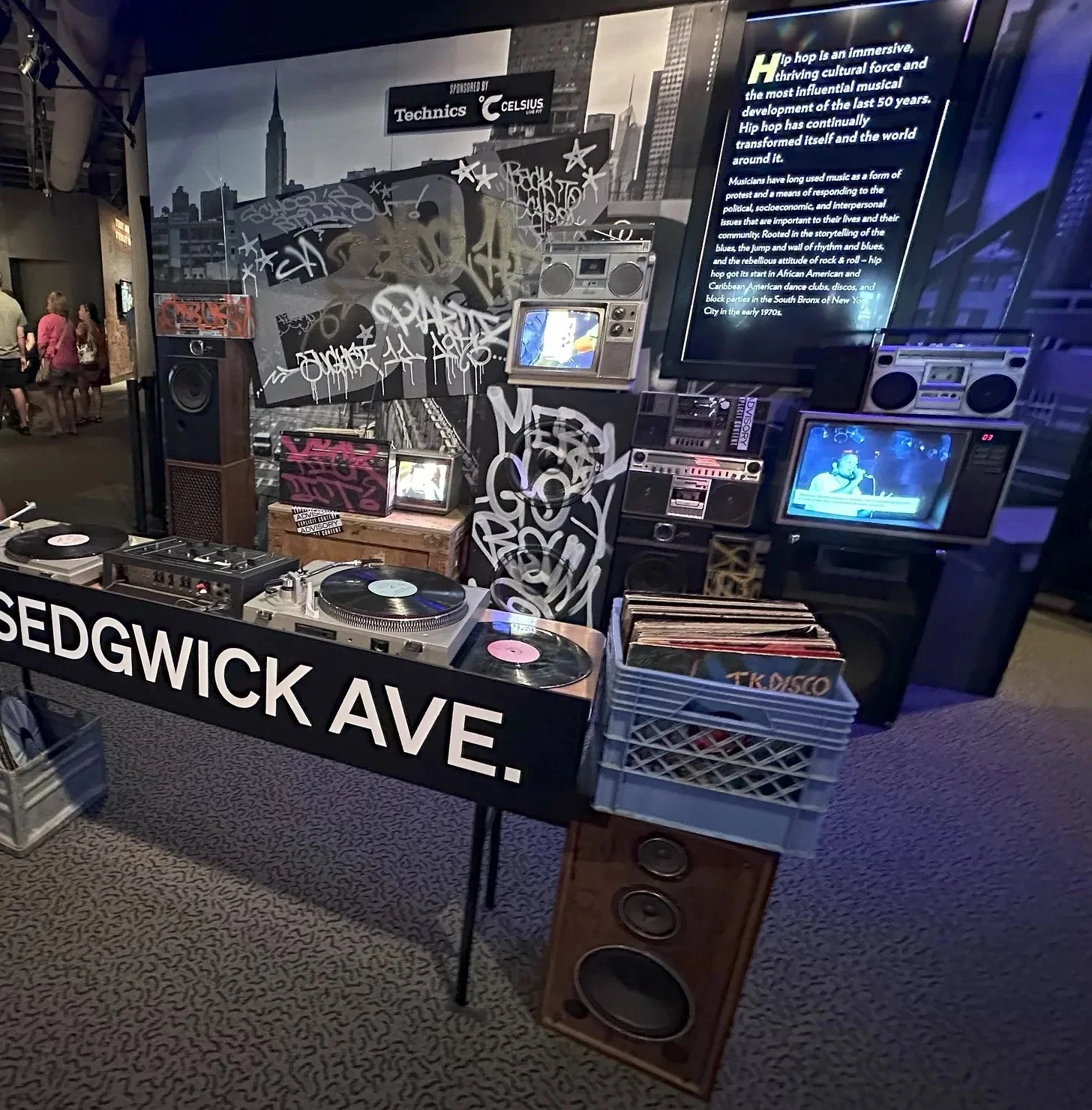 A recreation of an early turntable/DJ setup that might have been seen in early hip-hop - from the Rock and Roll Hall of Fame’s “Hip Hop at 50” exhibit - photo by Mark Dauner