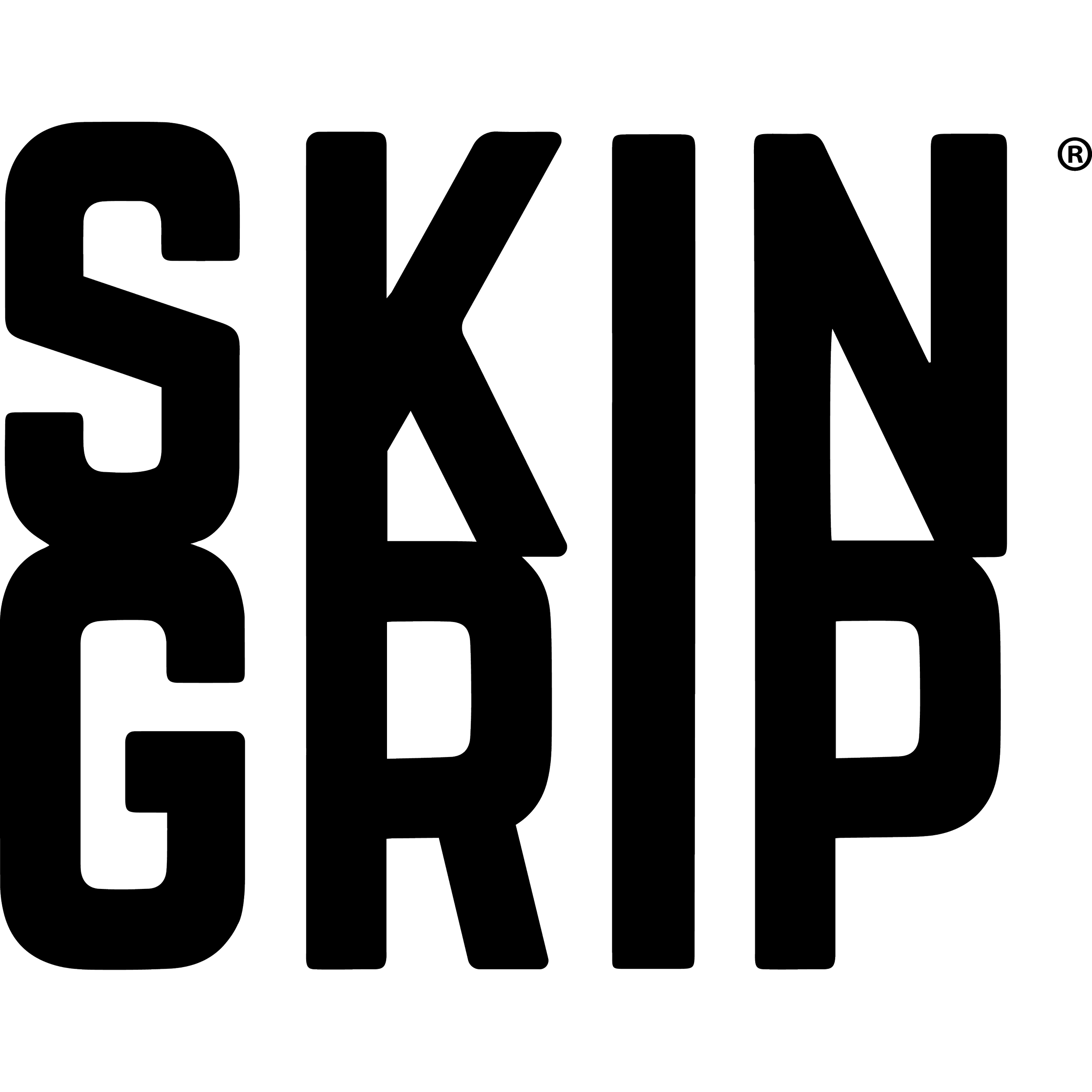 Outline of the SKIN CARE logo with large bold letters in black on a transparent background.