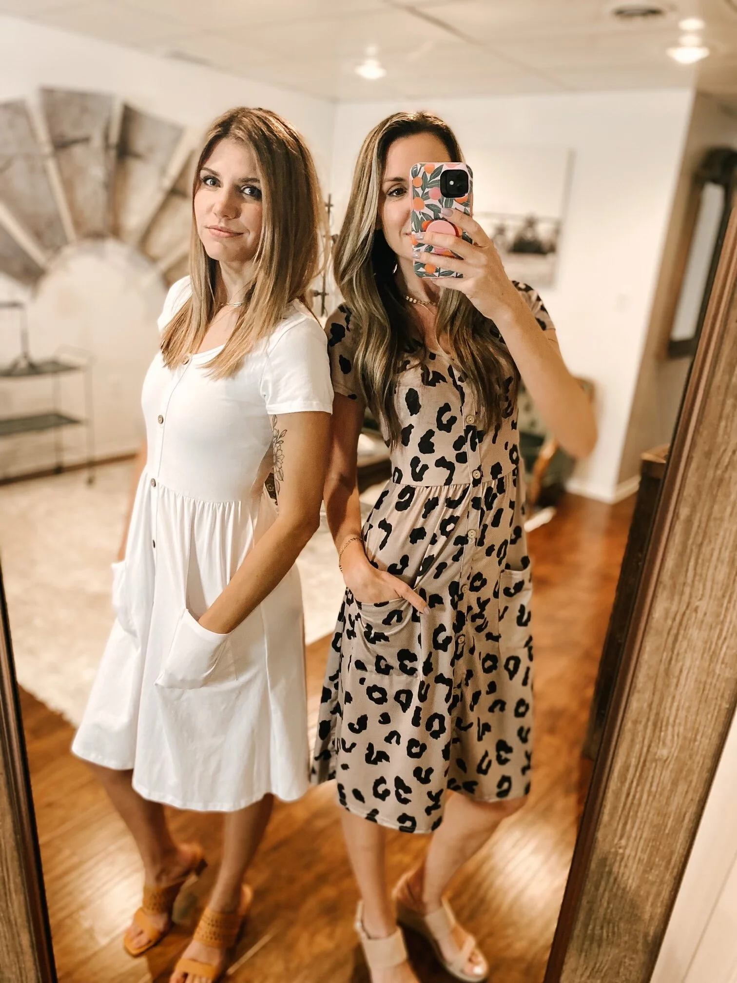 V Neck Button Down Skater Dress 